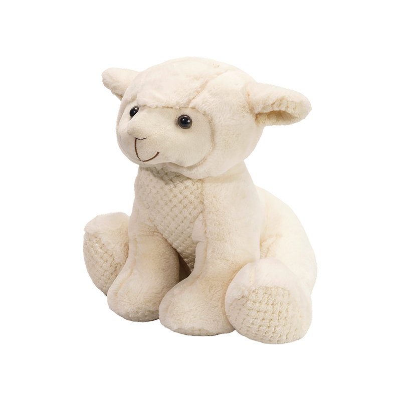 Peluche a forma di agnello bianco seduto imbottito - animali da fattoria