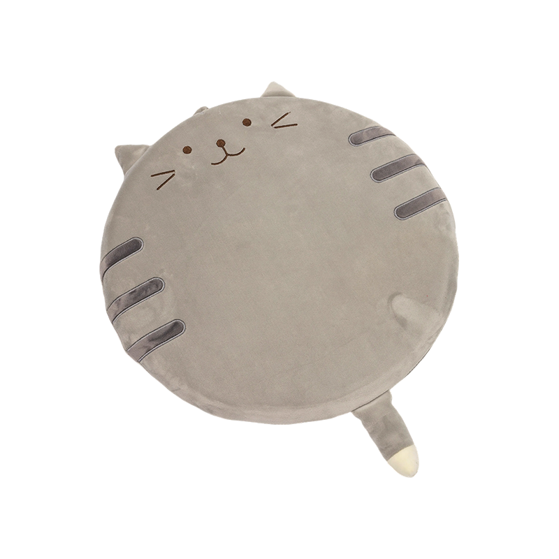 Cuscini di peluche a forma di gatto rotondo grigio sorridente