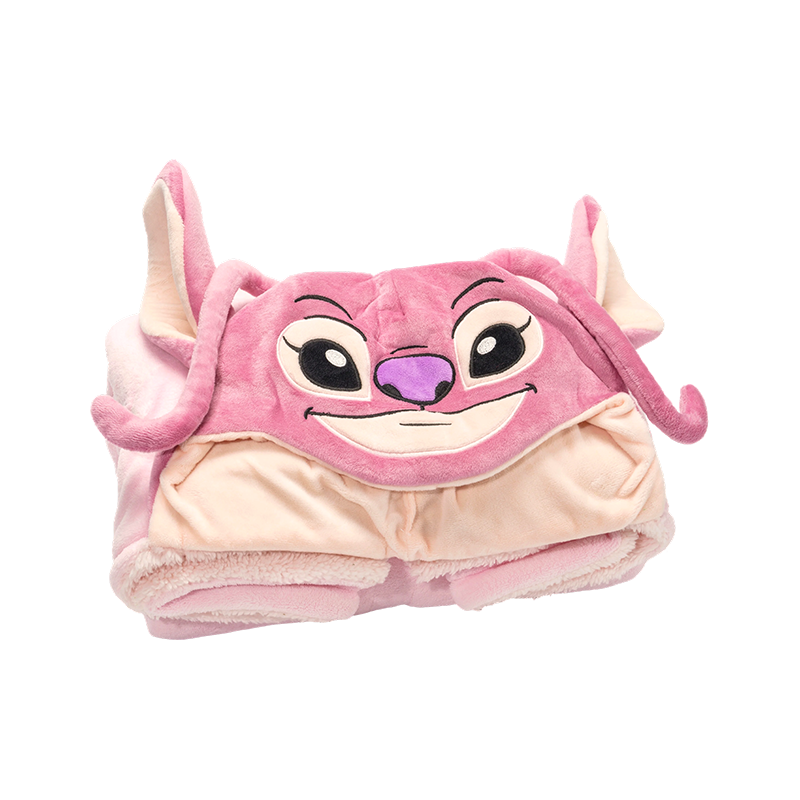 Coperta in peluche con cappuccio rosa con personaggio dei cartoni animati