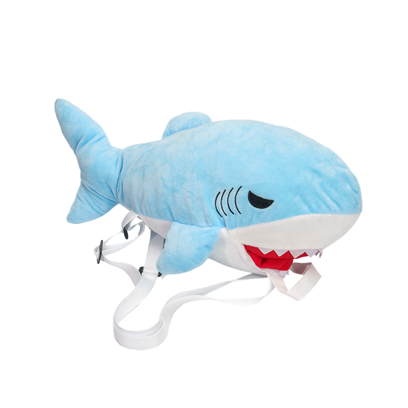Zaino in soffice peluche di squalo blu