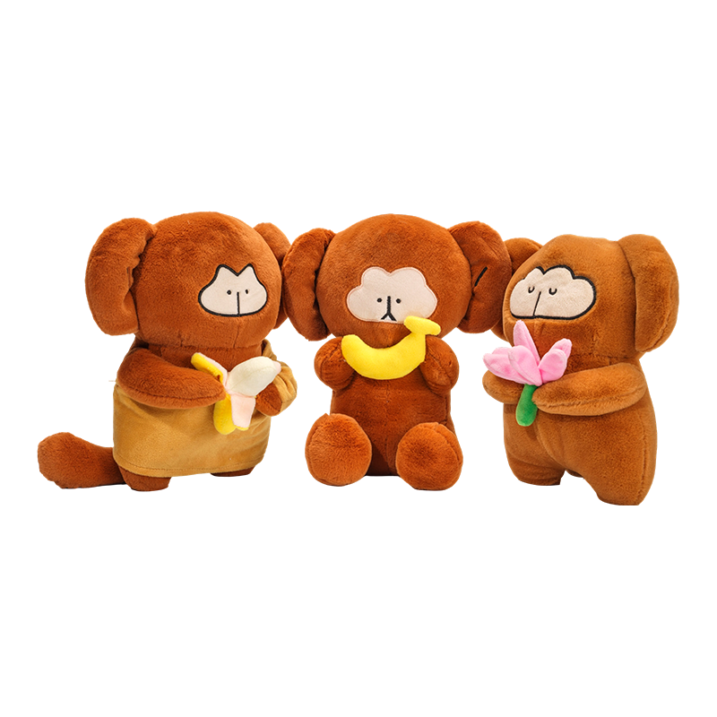 Adorabili peluche a forma di scimmia con banana e fiore Adorabili peluche a forma di scimmia con banana e fiore