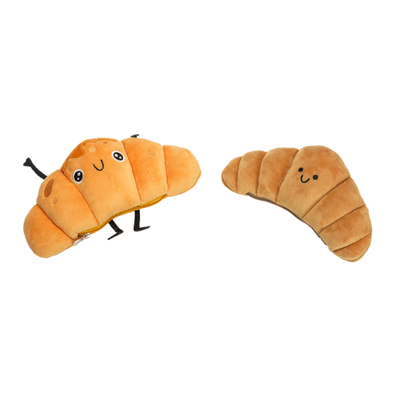 Custodie in peluche con facce di croissant