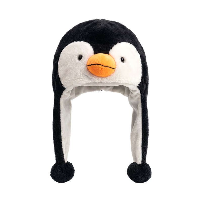 Cappello in peluche pinguino bianco e nero