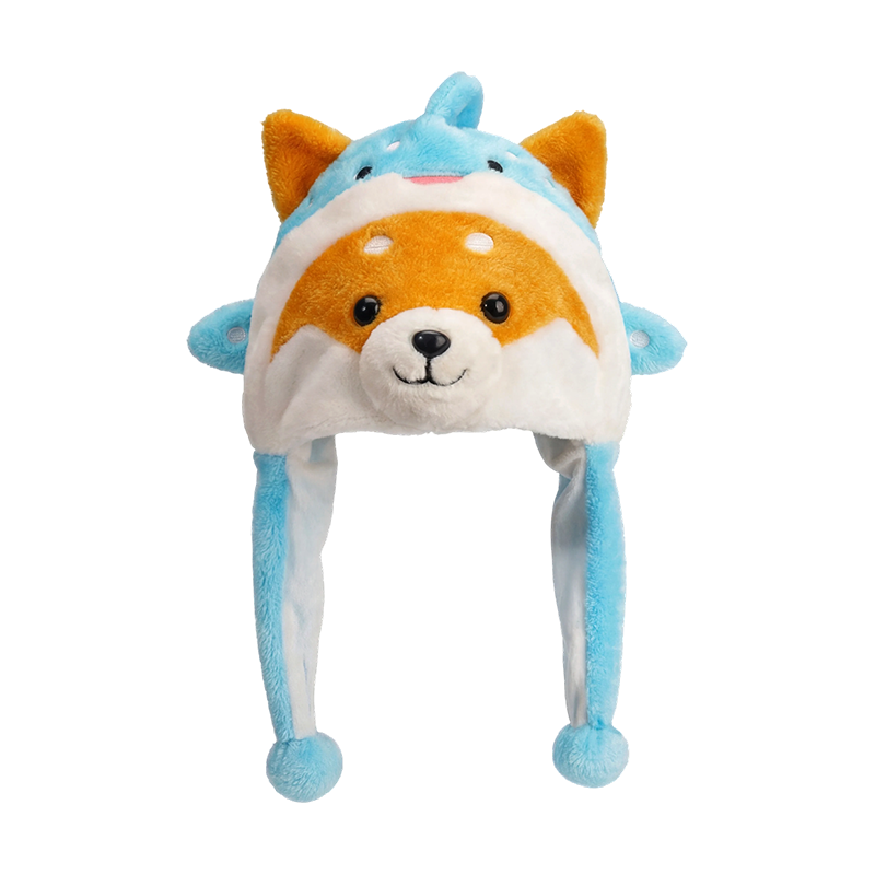 Cappello in peluche Shiba Inu blu