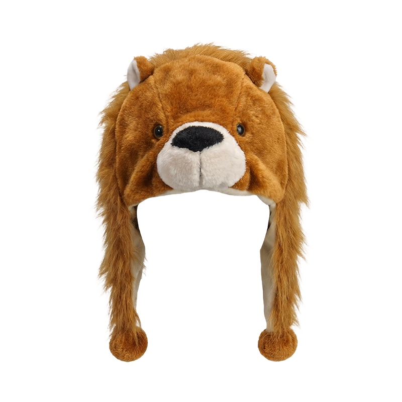 Cappello di peluche leone peloso marrone