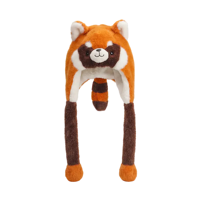Cappello in peluche panda marrone rossastro