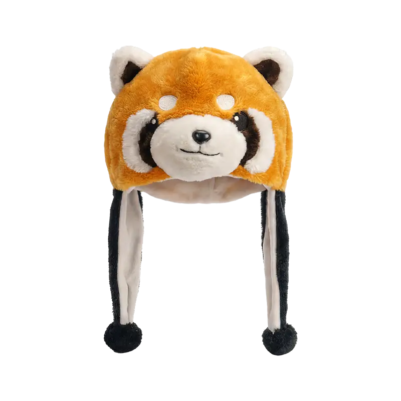 Cappello in peluche panda rosso dal corpo marrone