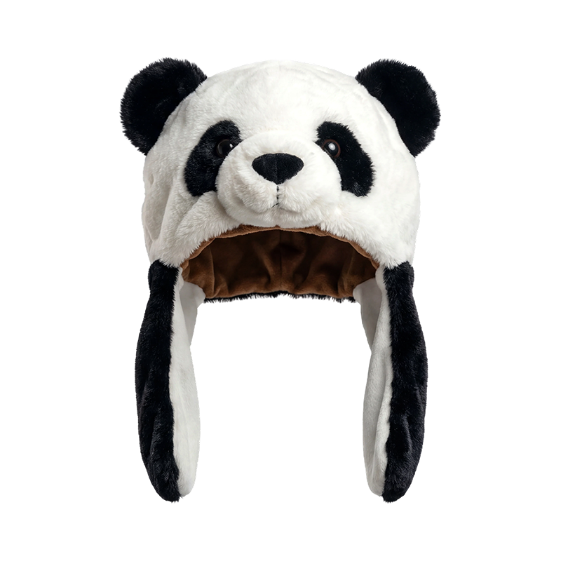 Classico cappello di peluche panda bianco e nero