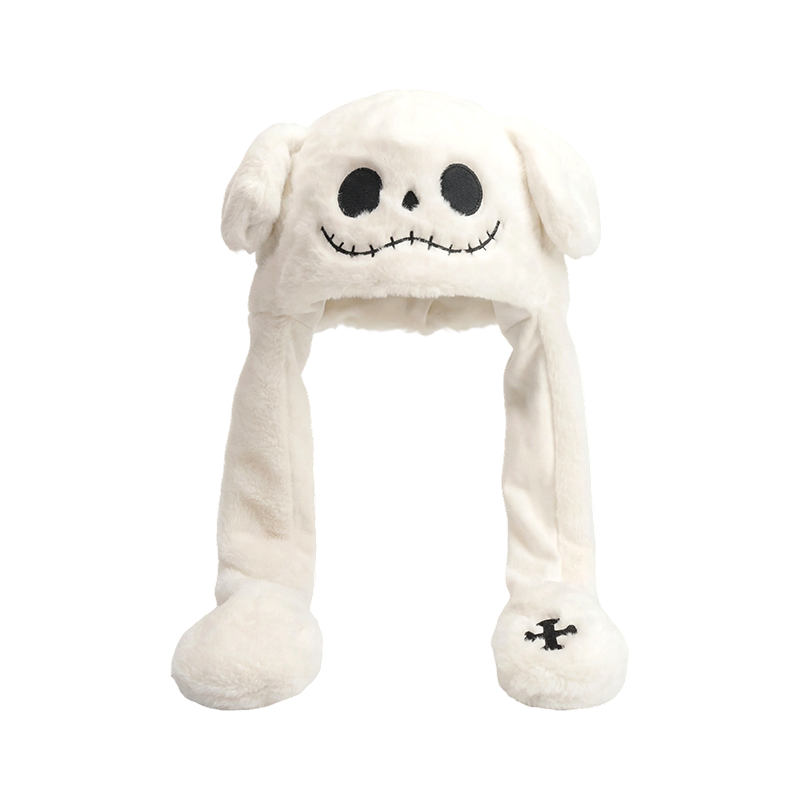Inquietante cappello di peluche con teschio bianco