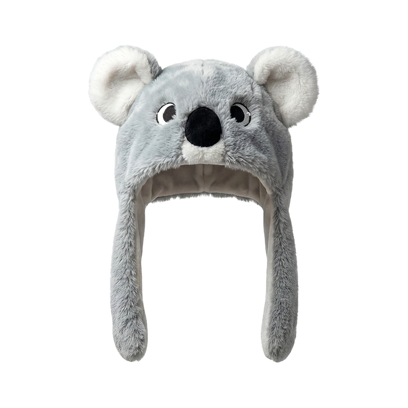 Cappello grigio in peluche con orecchie di koala