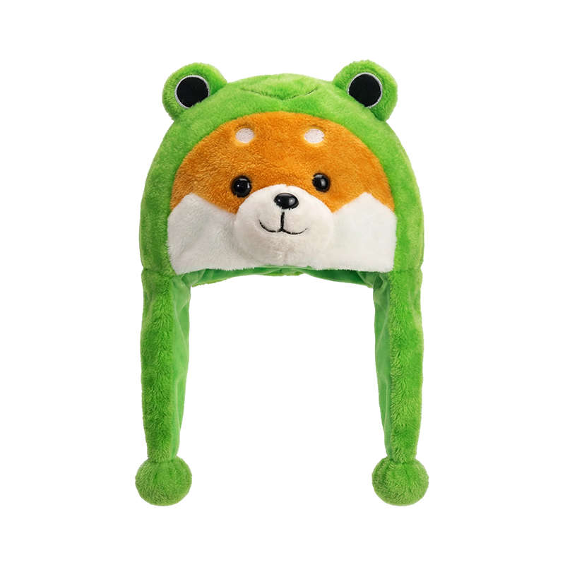 Cappello di peluche verde con orecchie di rana