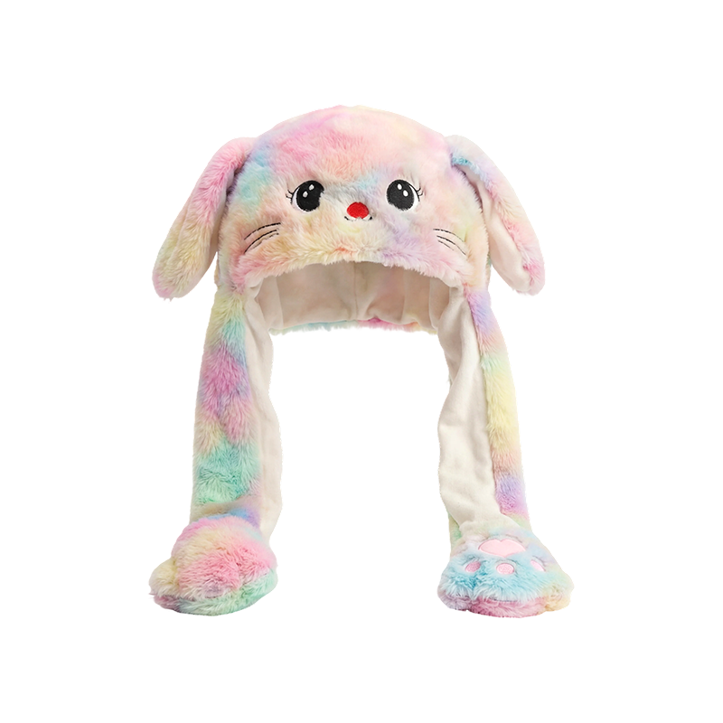 Cappello in peluche a forma di coniglietto con orecchie mobili multicolore