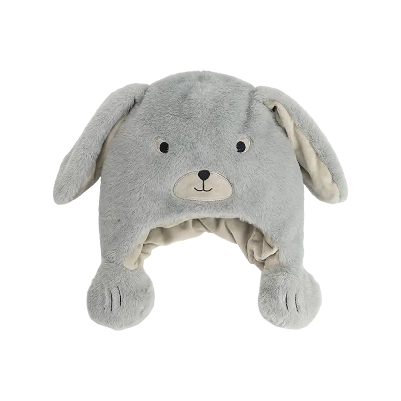 Morbido cappello di peluche a forma di coniglietto grigio
