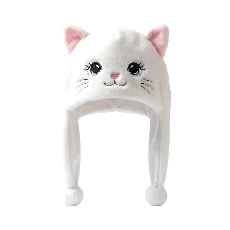 Cappello di peluche gattino bianco